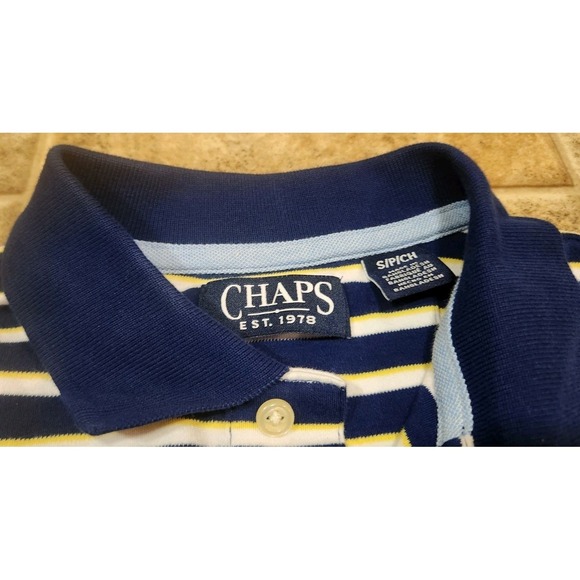 Chaps Polo , Men's Small, Stripped, Very Soft.  Navy, White, Yellow. EUC - Picture 3 of 7